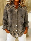 Women's Long Sleeve Shirt Spring/Fall As Picture Abstract Buckle Shirt Collar Regular Sleeve Daily Going Out Casual Top