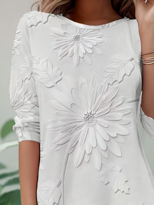 Women's Long Sleeve T-shirt Spring/Fall White Floral Jersey Crew Neck Daily Going Out Casual Top