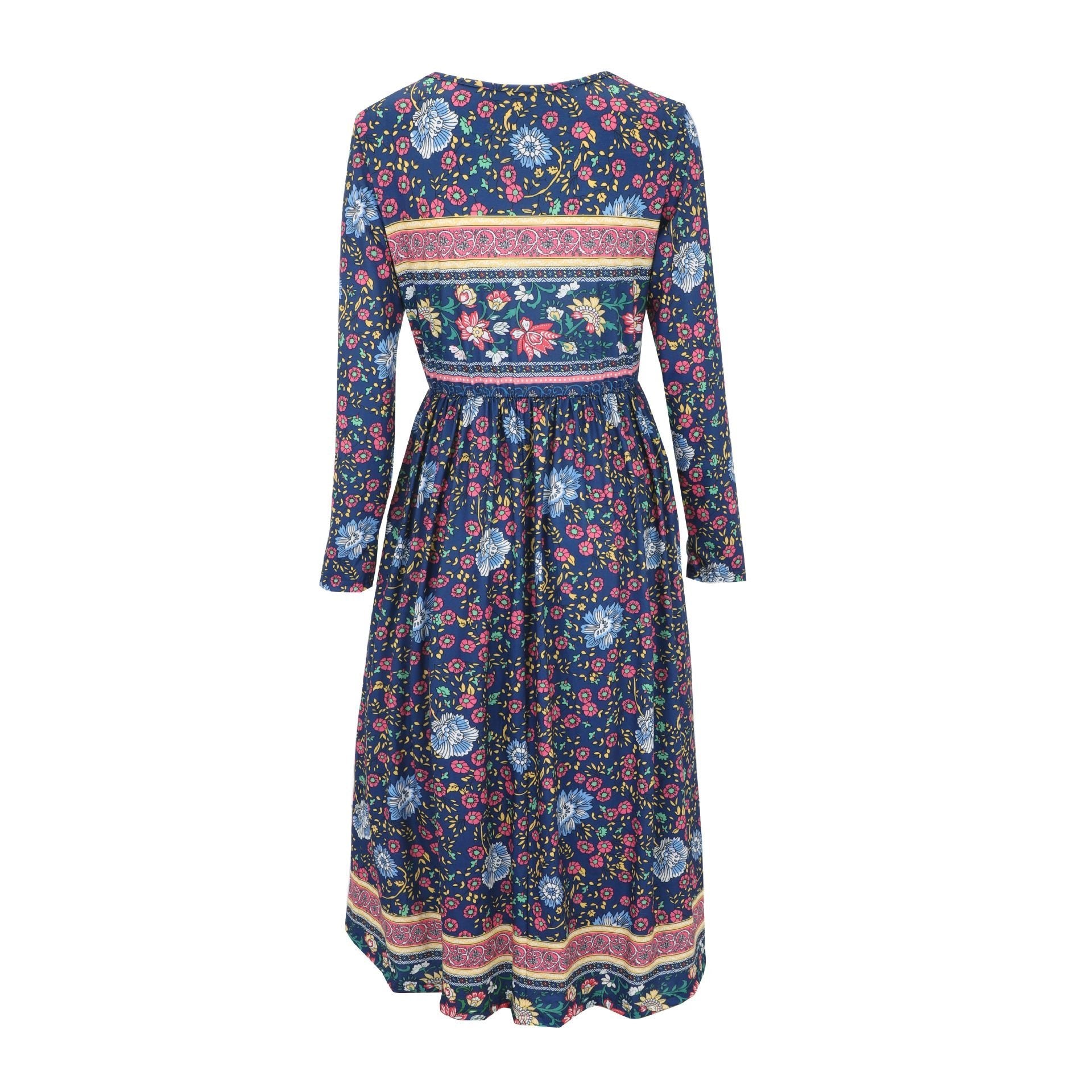 Floral Vintage Loose Crew Neck Dress With No