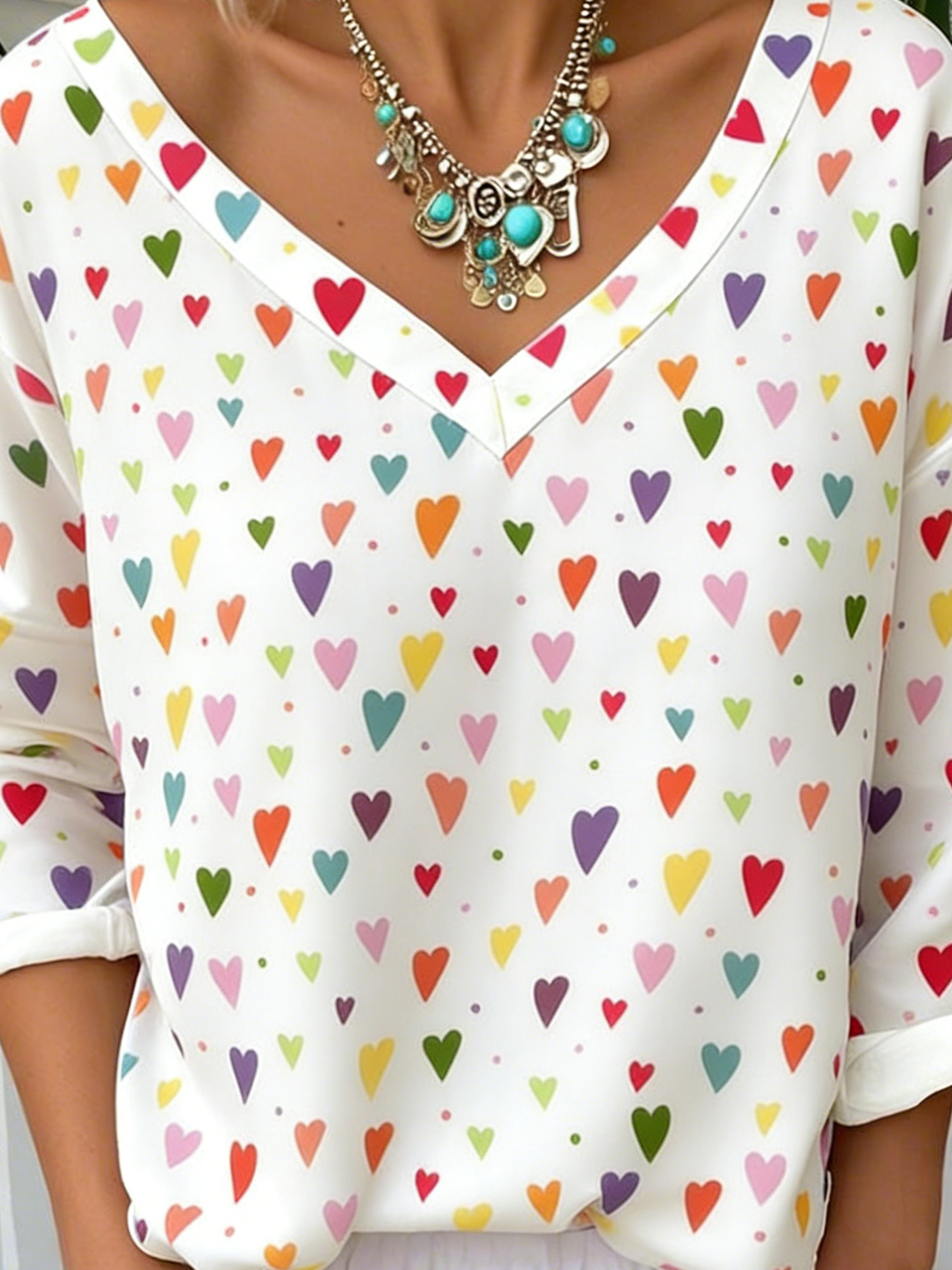 Casual V Neck Cotton-Blend T-Shirt