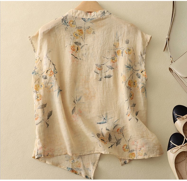 Loose Elegant Floral Linen Blend Shirt