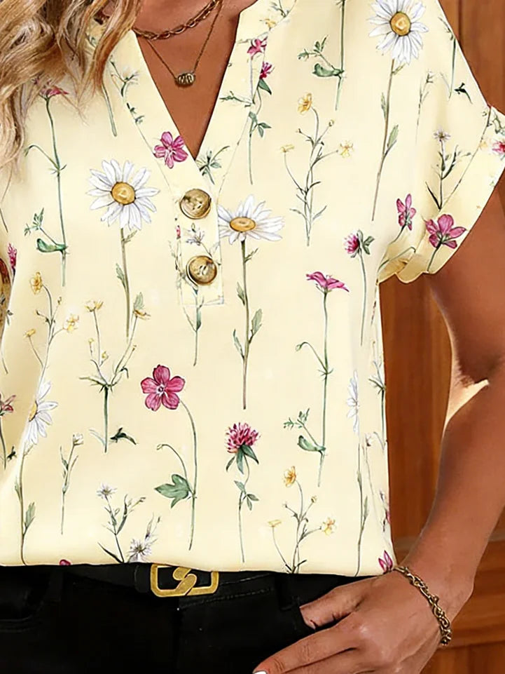 Loose Elegant Floral Cotton T-Shirt