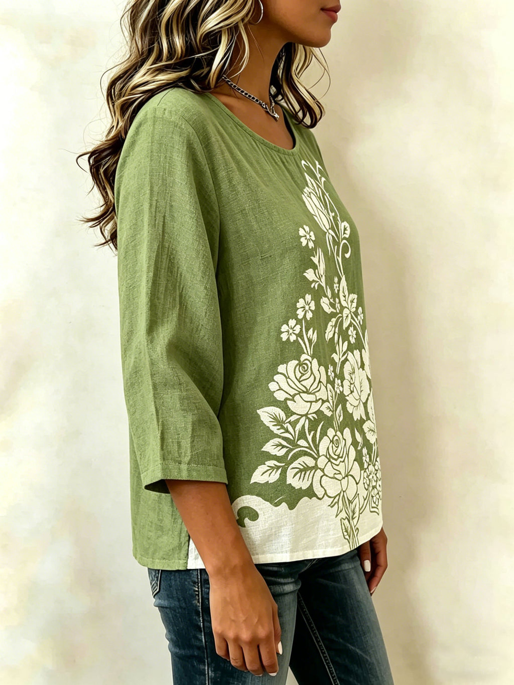 Vintage Botanical Pattern Round Neck Short Sleeve Daily Going Out Casual Top