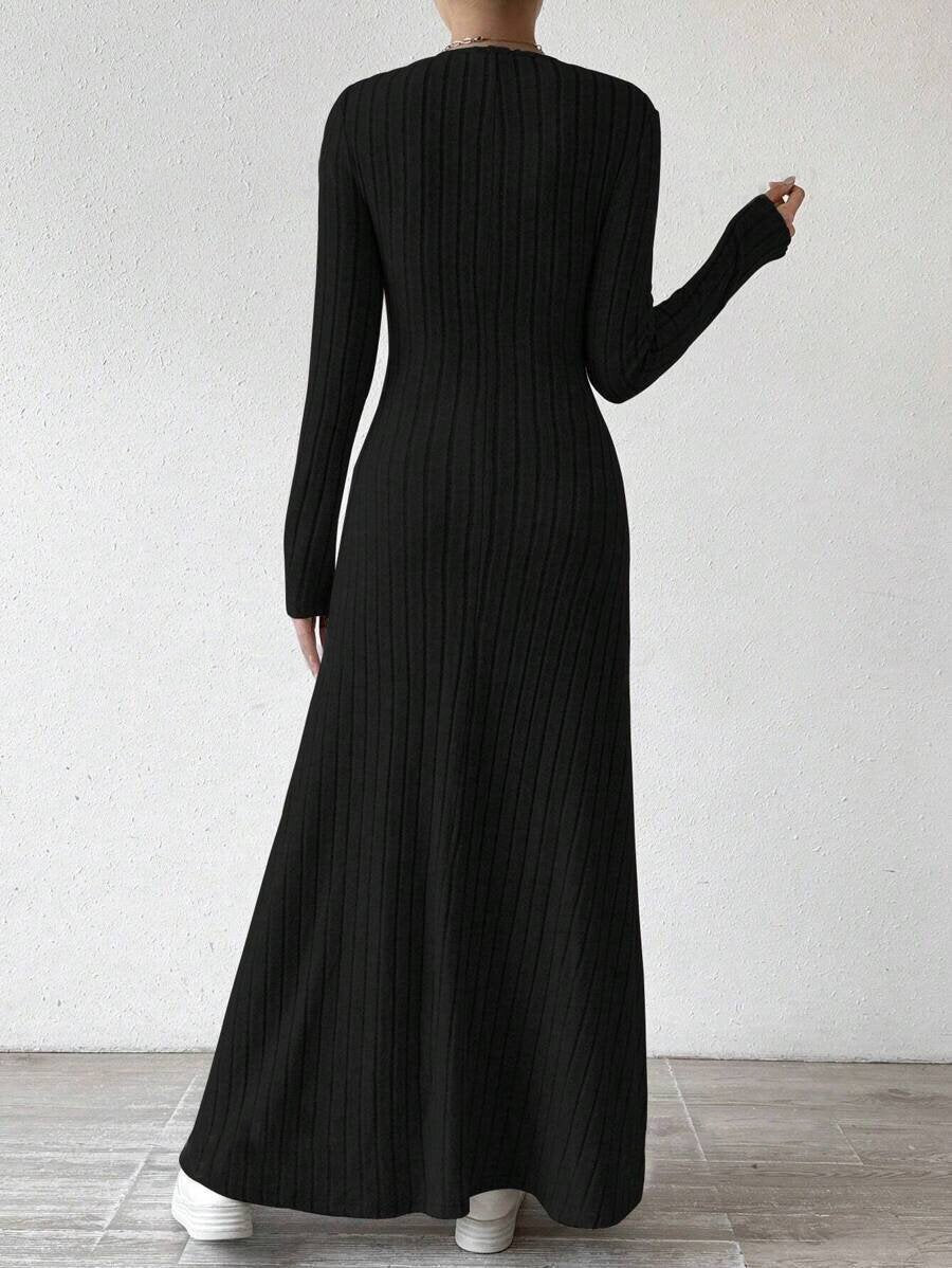 Regular Fit V Neck Plain Casual Dress With No