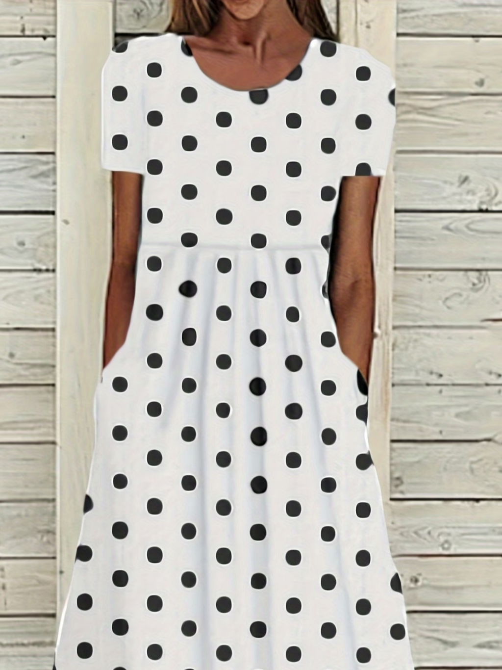 Women's Short Sleeve Summer White Polka Dots Printing Crew Neck Daily Going Out Casual Maxi H-Line Shift Dress Dress