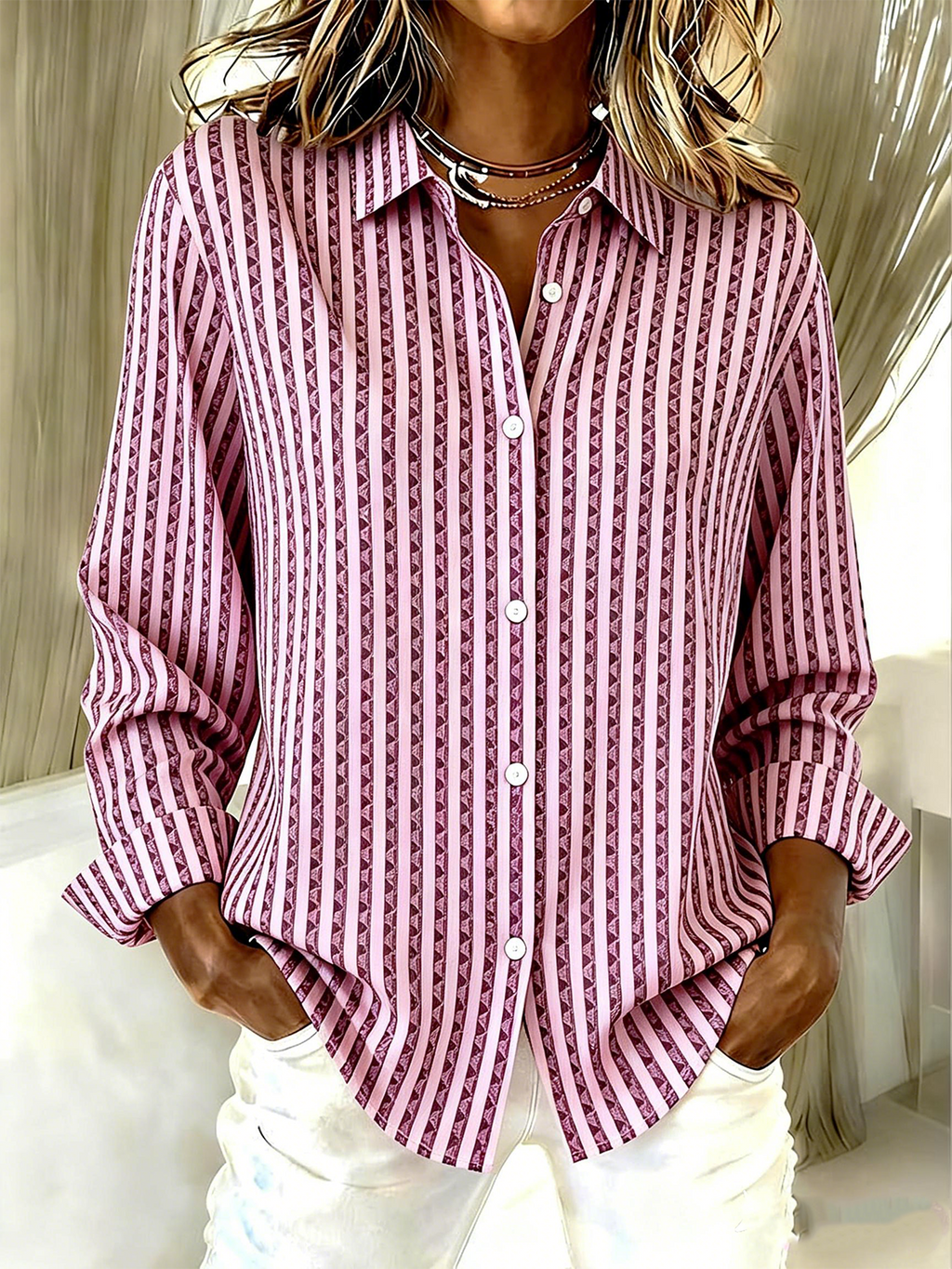 Striped Loose Shirt Collar Vintage Shirt