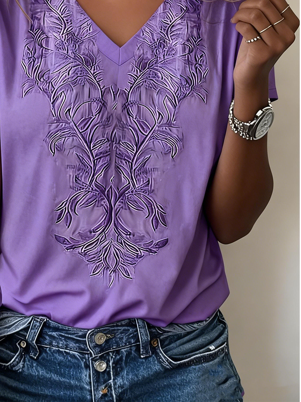 V Neck Regular Fit Elegant T-Shirt