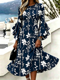 Regular Fit Bell Sleeve V Neck Floral Elegant Dress With No