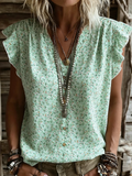 Ditsy Floral Vintage Loose Ruffle Sleeve T-Shirt