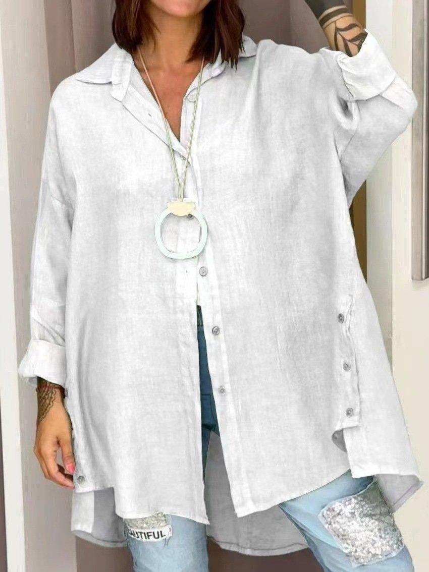 Loose Plain Casual Cotton Shirt