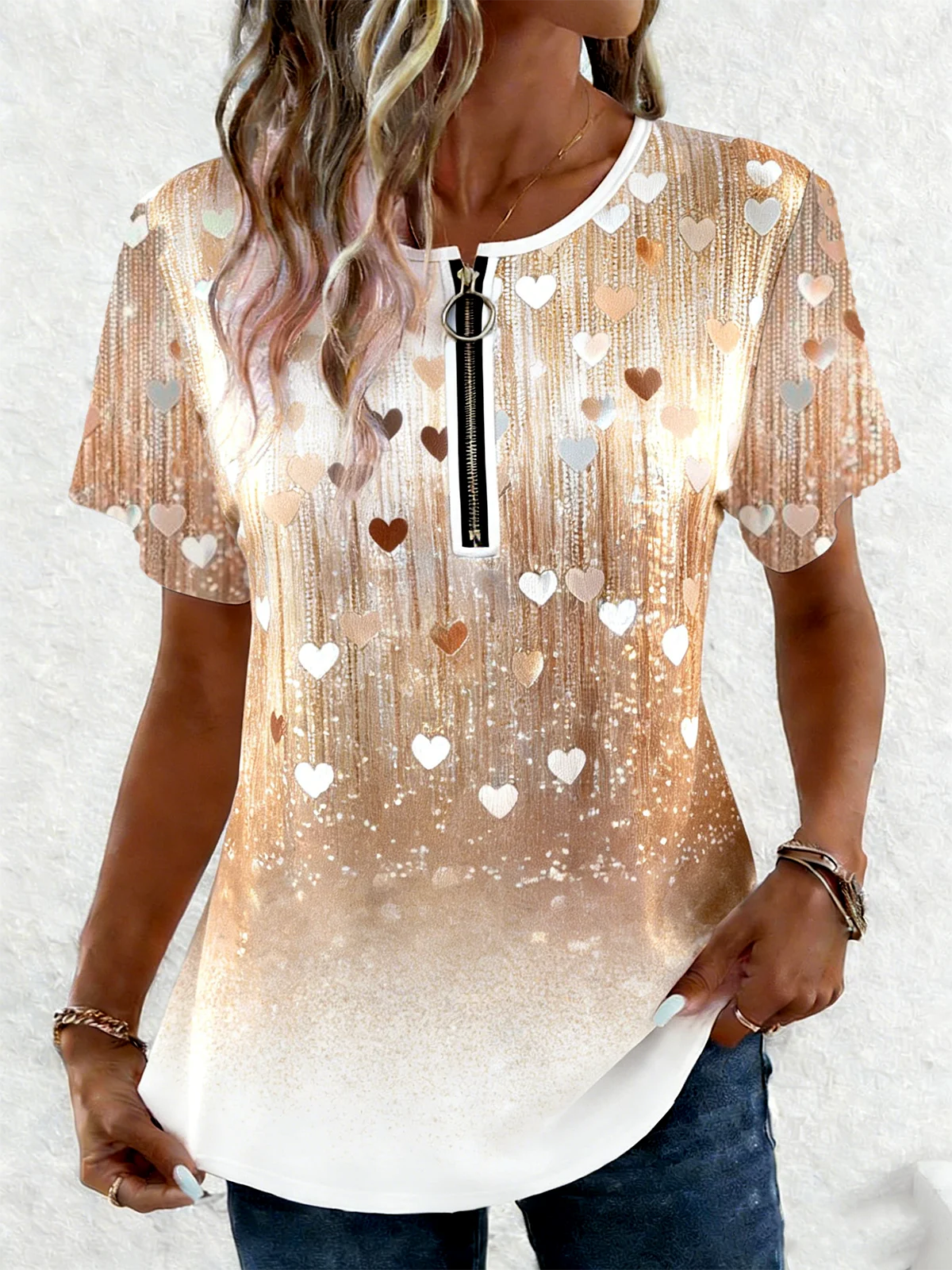 Elegant Loose Gradient Pattern Cotton T-Shirt