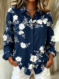 Floral Shirt Collar Casual Loose Shirt