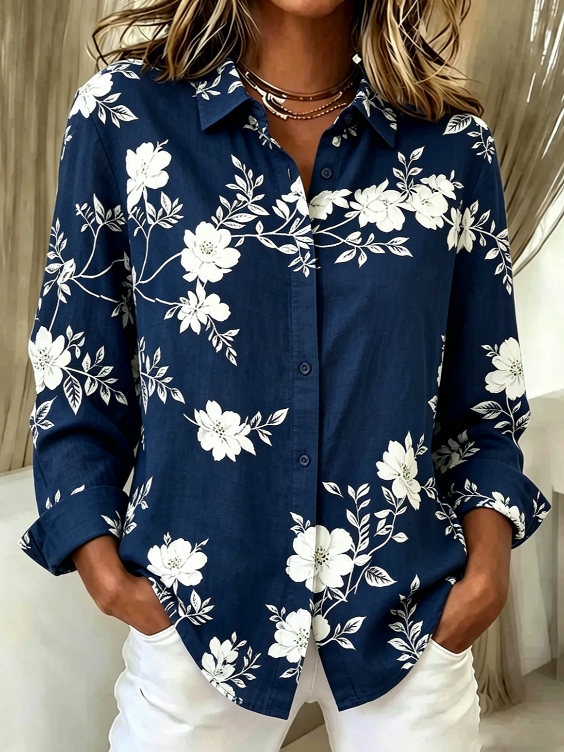 Floral Shirt Collar Casual Loose Shirt