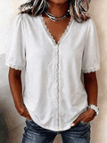Plain Regular Fit V Neck Casual Blouse