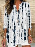 Women's Spring and Summer Striped Printed Casual Long Sleeve V-Neck Shirt