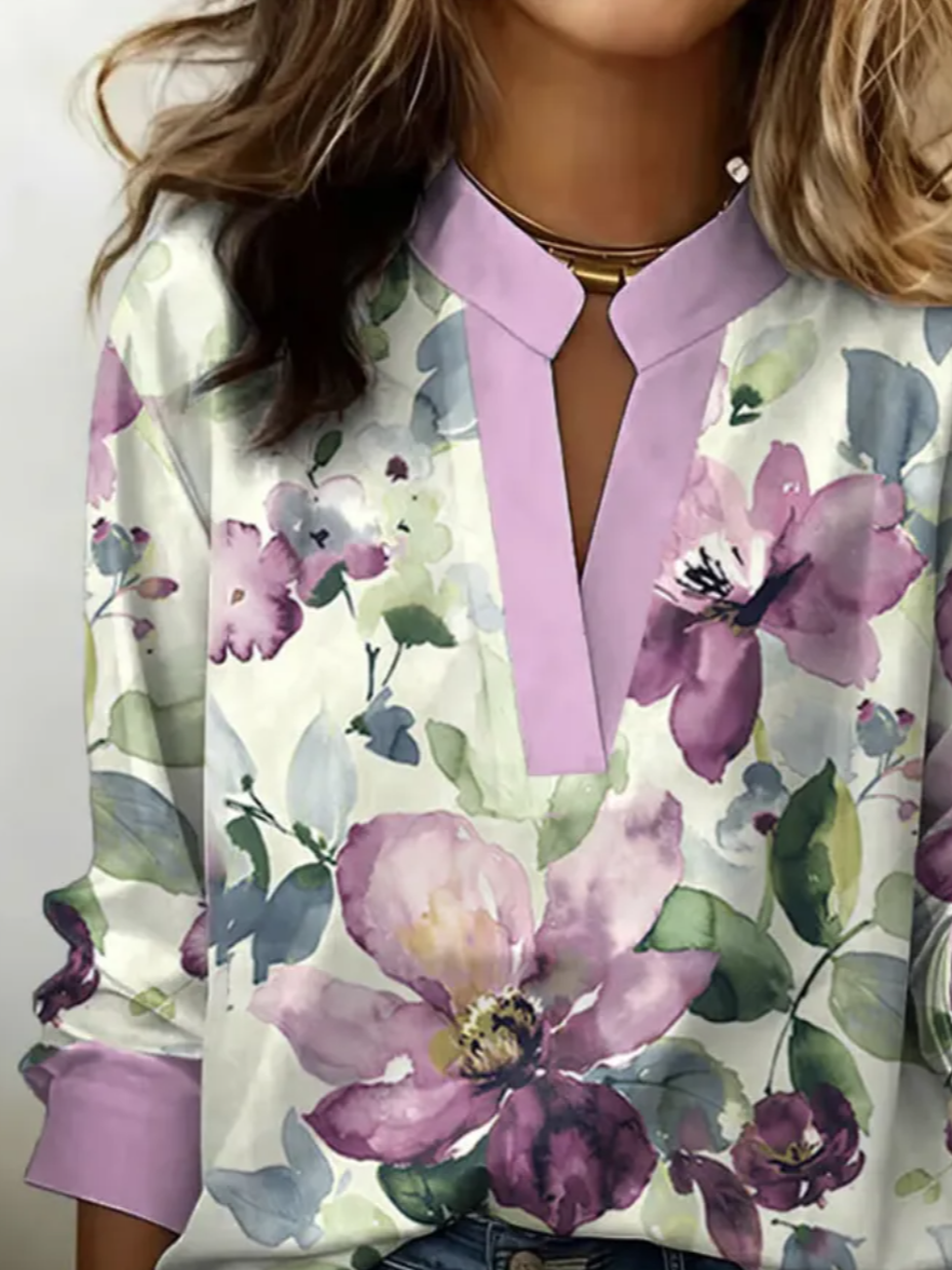 Floral Cotton-Blend Loose Vintage Blouse