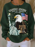 Independence Day Patriotic Long-Sleeved Sweatshirt With Front Buttons