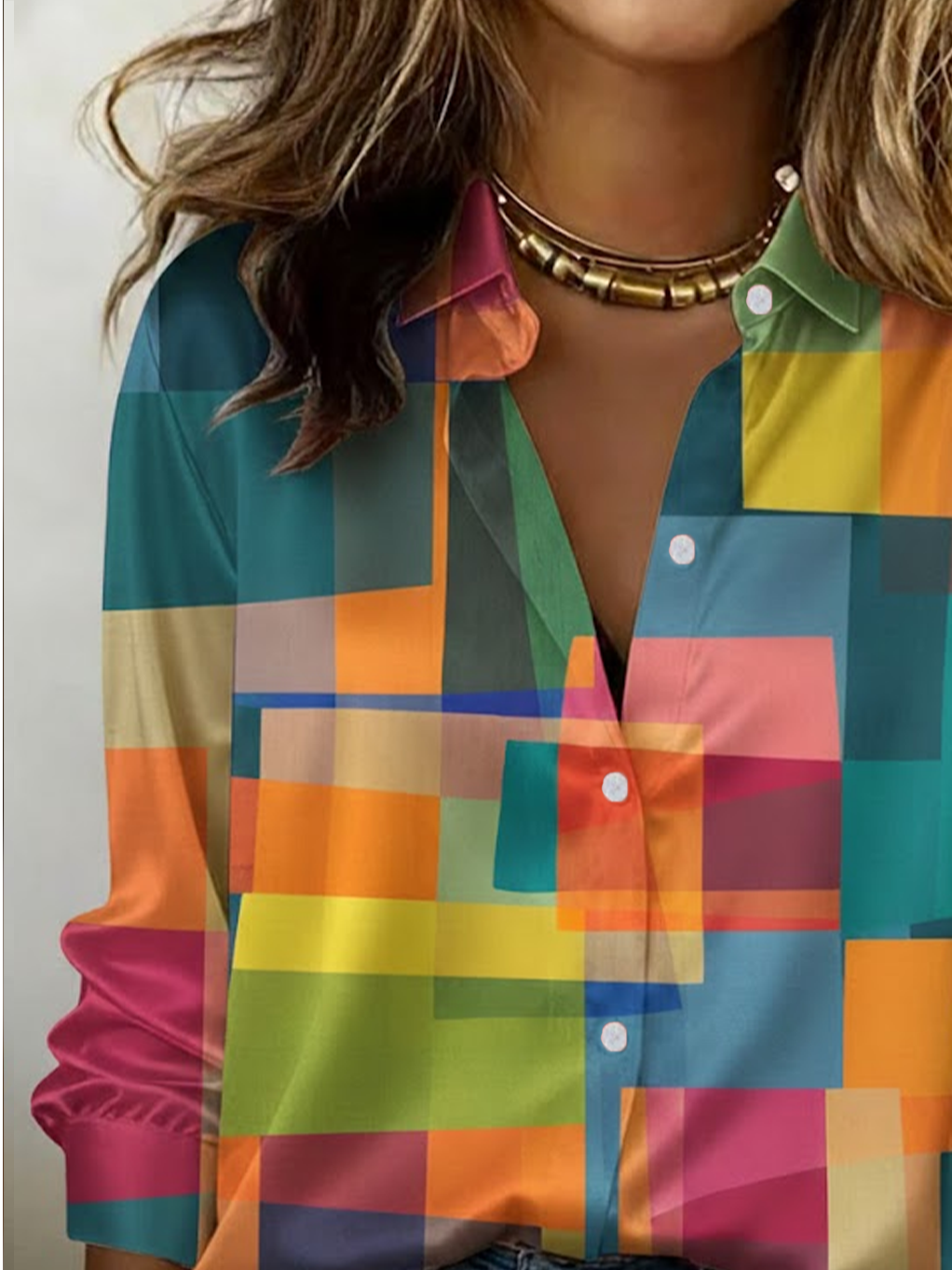 Women's Long Sleeve Shirt Spring/Fall As Picture Abstract Shawl Collar Daily Going Out Casual Top