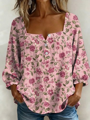 Floral Others Elegant Loose Shirt