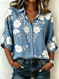 Floral Elegant Shawl Collar Loose Blouse