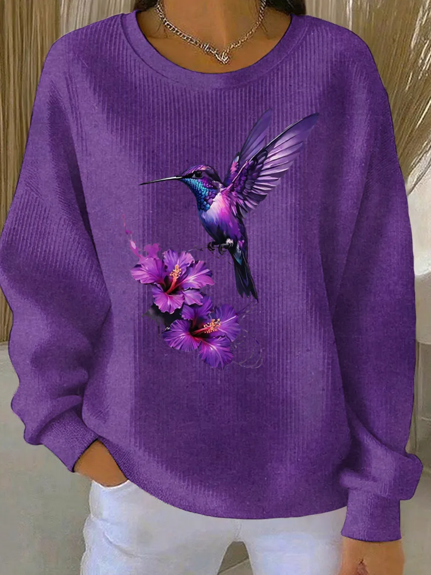 Women's Purple Art Print Casual Sweatshirt
