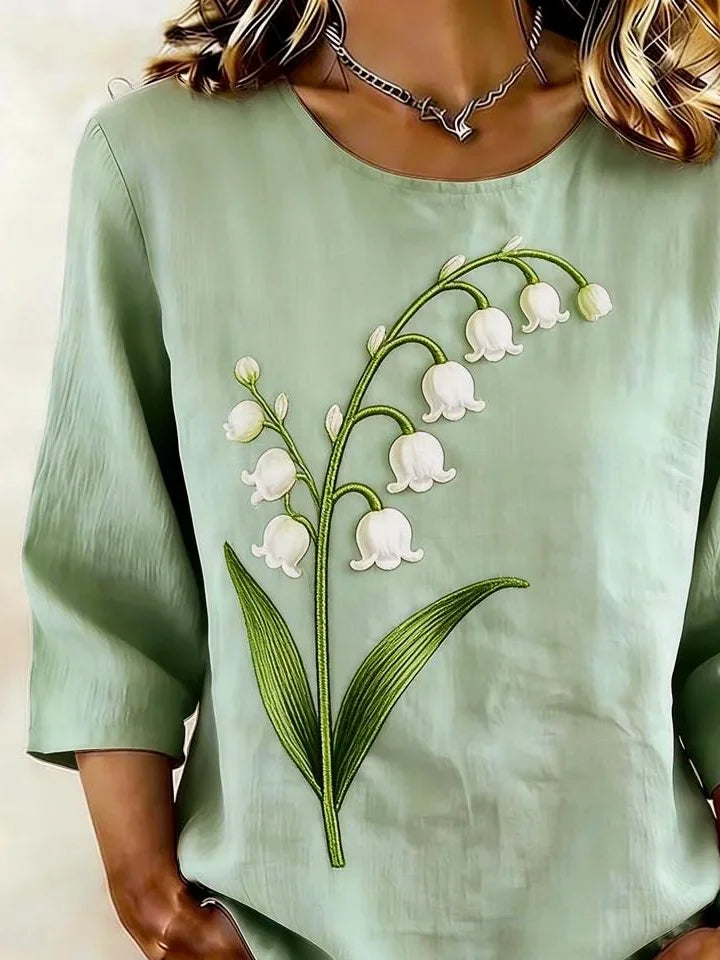 Elegant Cotton And Linen Crew Neck Shirt