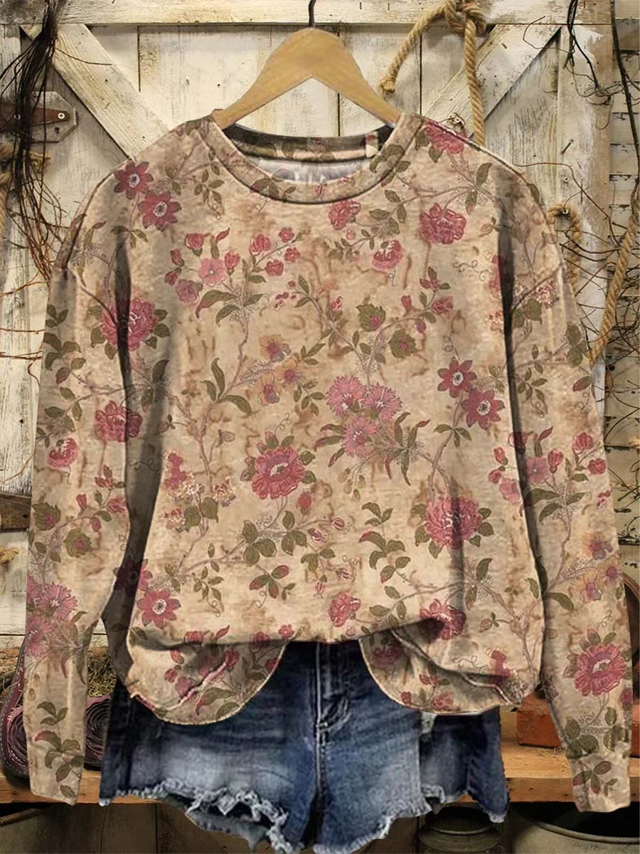 Crew Neck Floral Printing Casual Sweatshirt