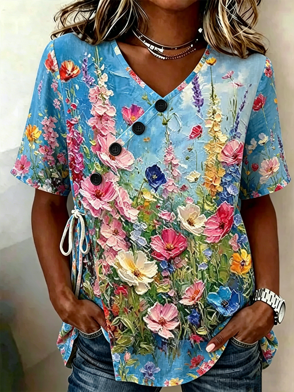 Loose Crew Neck Floral Vintage Shirt