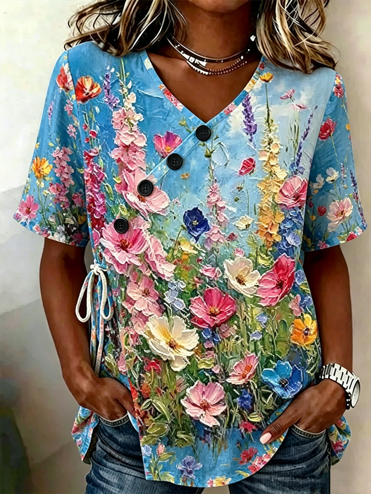 Loose Crew Neck Floral Vintage Shirt