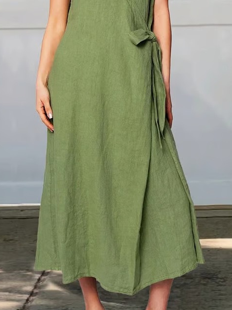 Casual Plain Cross Neck Midi Dress
