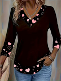 Women's Long Sleeve T-shirt Spring/Fall Black Heart/Cordate Printing Jersey V Neck Daily Going Out Casual Top