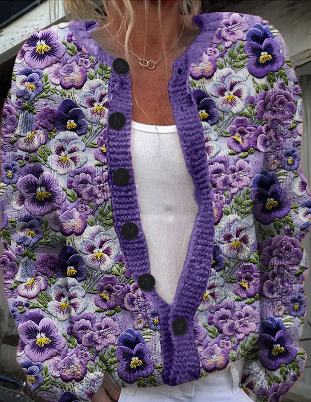 Fashion plant flower button Cardigan