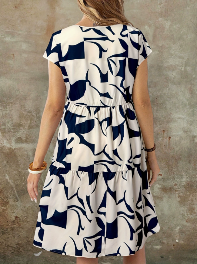 Botanical Pattern Crew Neck Regular Fit Dress