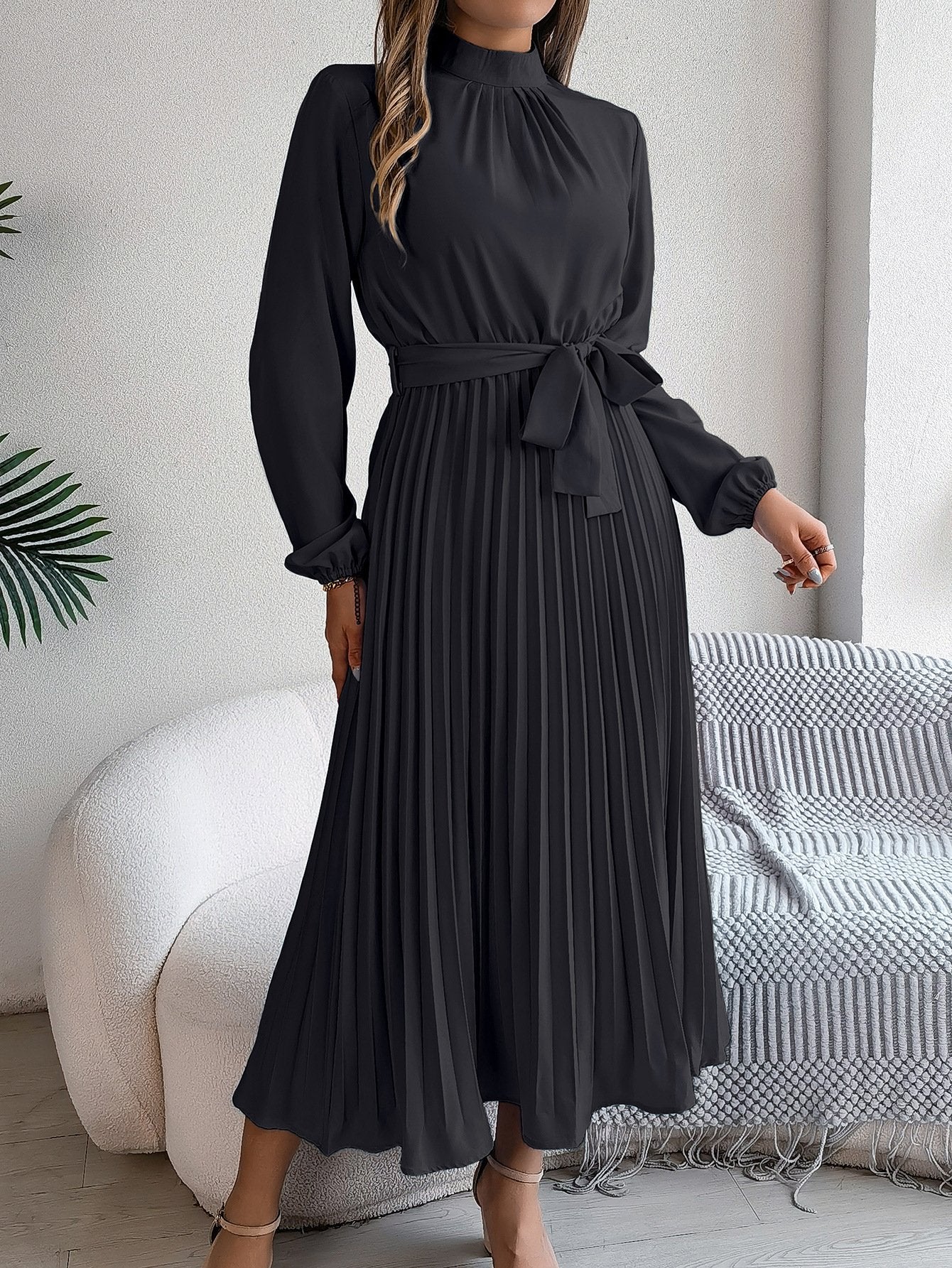 Women's Short Sleeve Summer Wine Red Plain Split Joint Stand Collar Daily Going Out Vintage Maxi A-Line Tank Dress