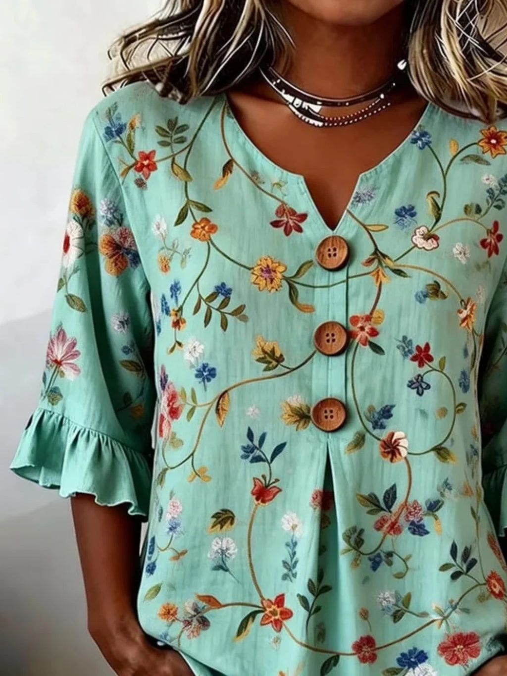 Women's Half Sleeve Blouse Summer Green Floral Printing V Neck Daily Going Out Vintage Top