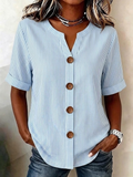 Striped Linen Blend Stand Collar Simple Loose Shirt