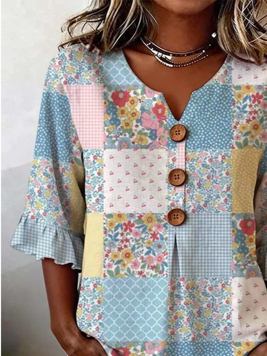 Geometric Elegant Others Cotton And Linen Shirt