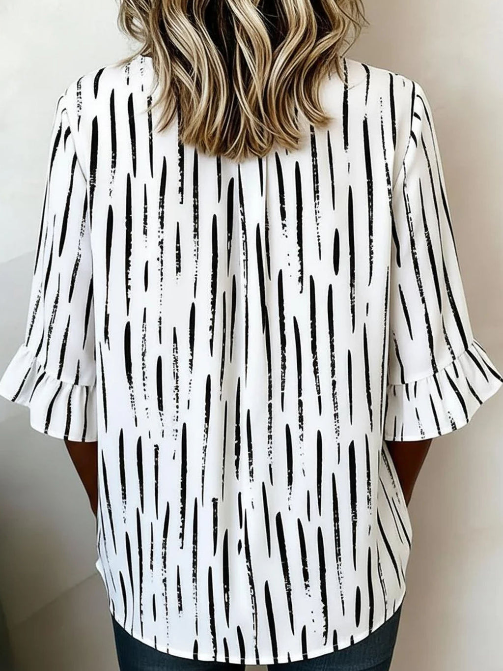 Women's Striped Pattern Half Ruffle Sleeve Blouse Summer V Neck Button Daily Going Out Vintage Top