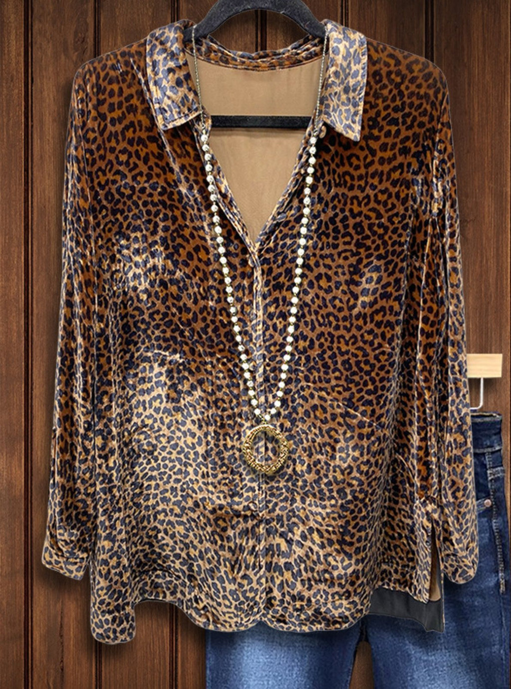 Casual Loose Velvet Leopard Print Shirt
