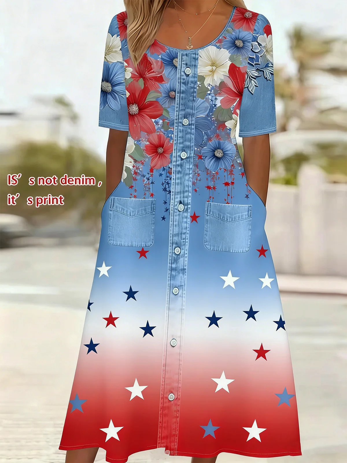 Loose Simple Gradient Pattern Dress With No