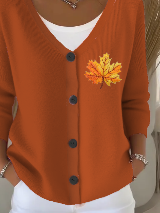 Women's Maple Leaf Fall Casual Long Sleeve Button Cardigan