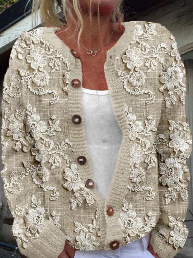 Vintage Floral Lace Print Cardigan