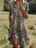 Cotton Shirt Collar Vacation Dress With No