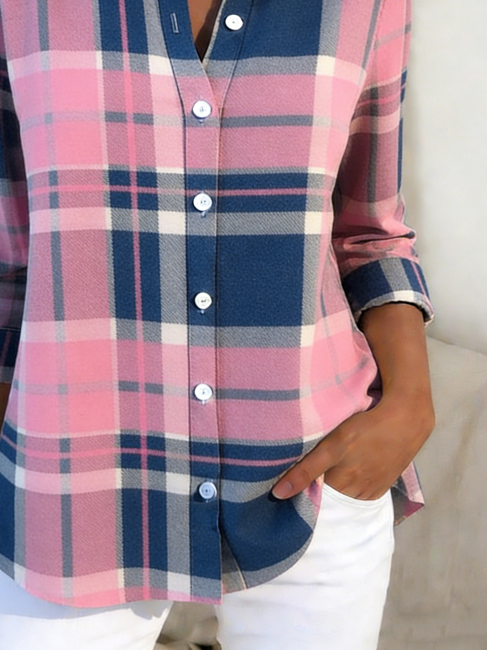 Casual Shirt Collar Plaid Loose Shirt