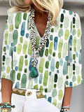 Print Casual V Neck Long Sleeve T-Shirt