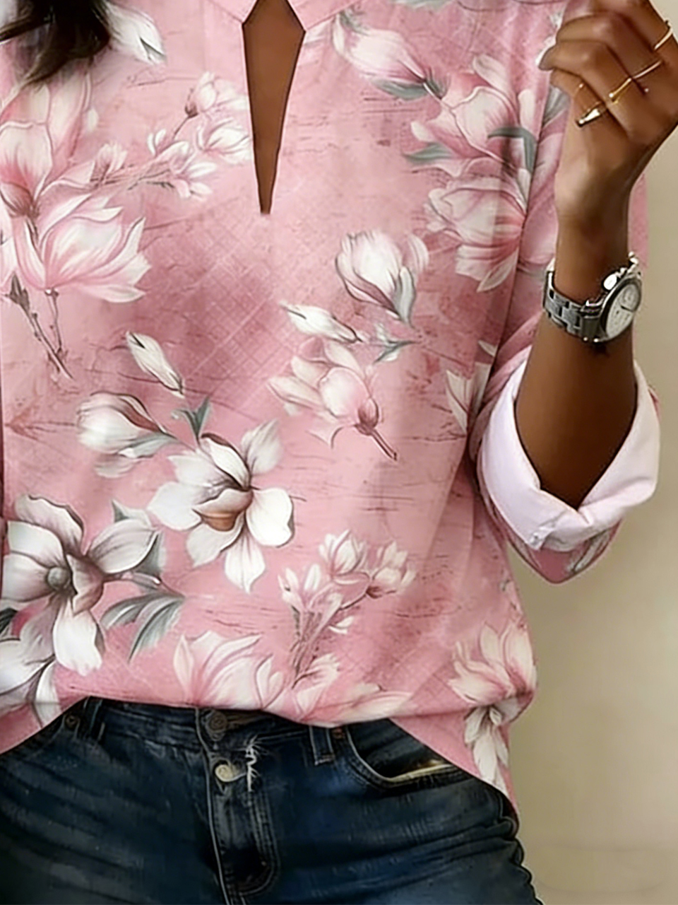 Floral Elegant Others Cotton-Blend Shirt