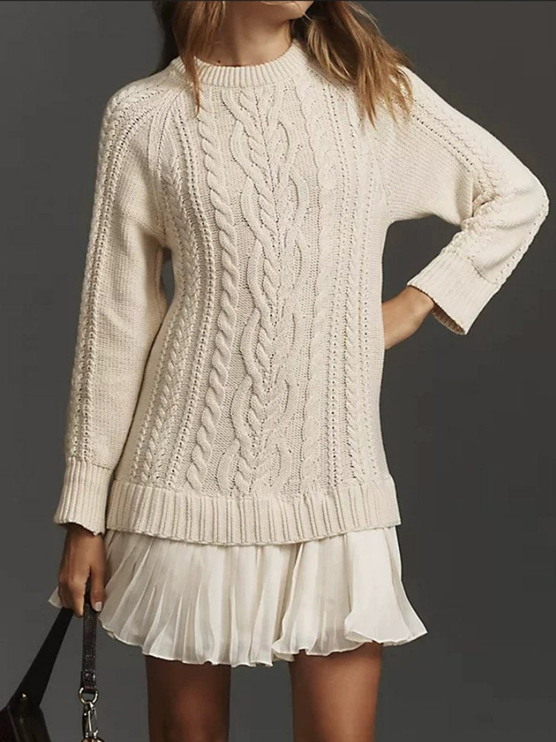 Women's Long Sleeve Autumn Pink Geometric Split Joint Crew Neck Daily Going Out Sexy Mini A-Line Sweater Dress