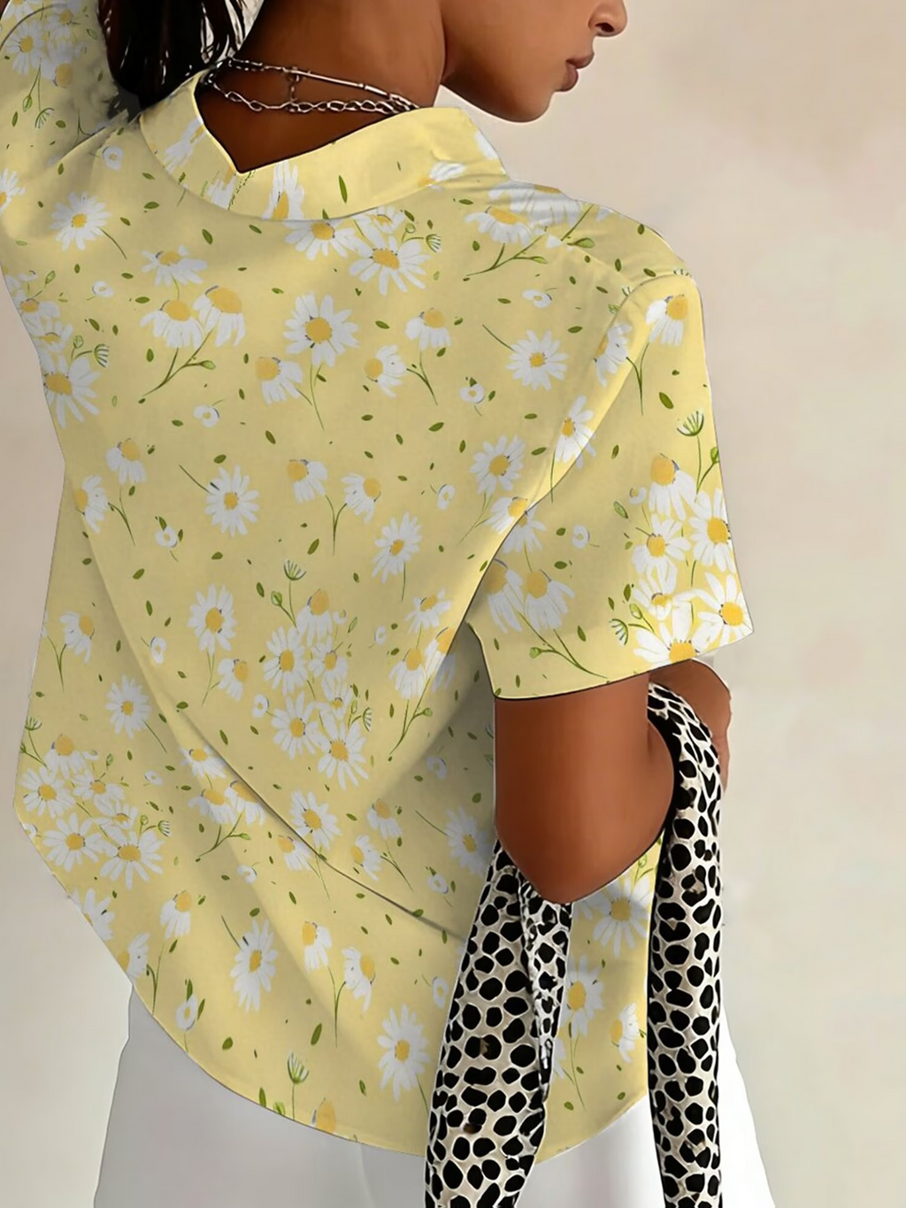 Women's Short Sleeve Shirt Summer Yellow Floral Printing Shirt Collar Daily Going Out Casual Top