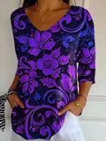 Women's Floral Print V-Neck T-Shirt