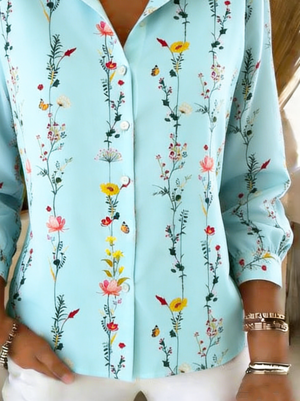 Floral Shirt Collar Simple Loose Shirt